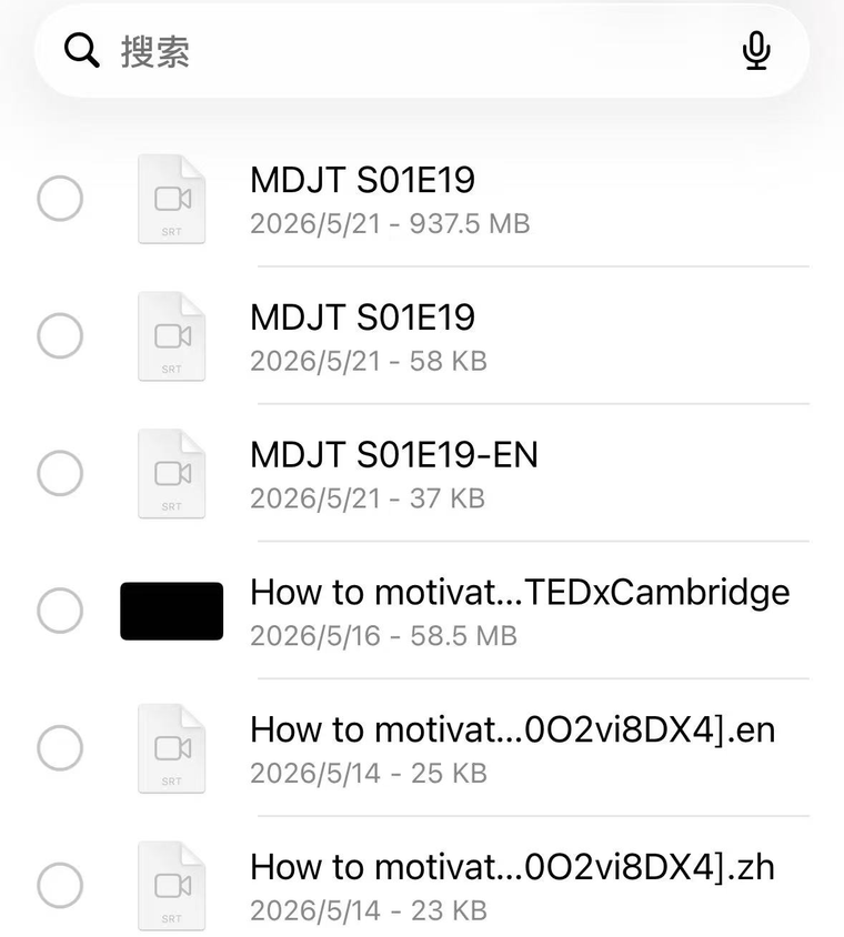 从 iOS「文件」App 选择视频与中英字幕文件导入